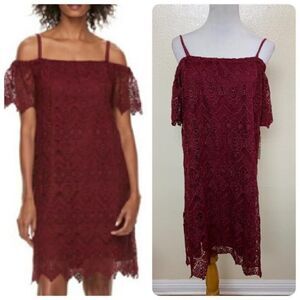 Hope & Harlow Women's Petite Off Shoulder Lace Dress Size 10P Autumn Wine